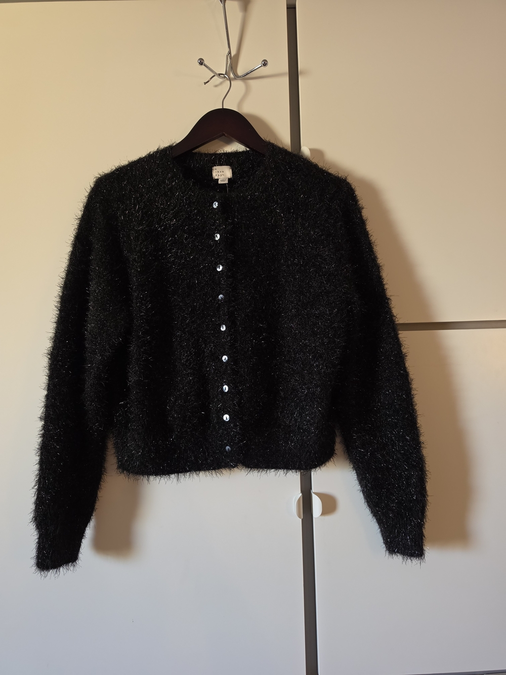 A New Day Fuzzy Shimmery Button-Down Cardigan
